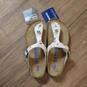 NIB, Birkenstock Gizeh BS Meadow Flowers Beige
